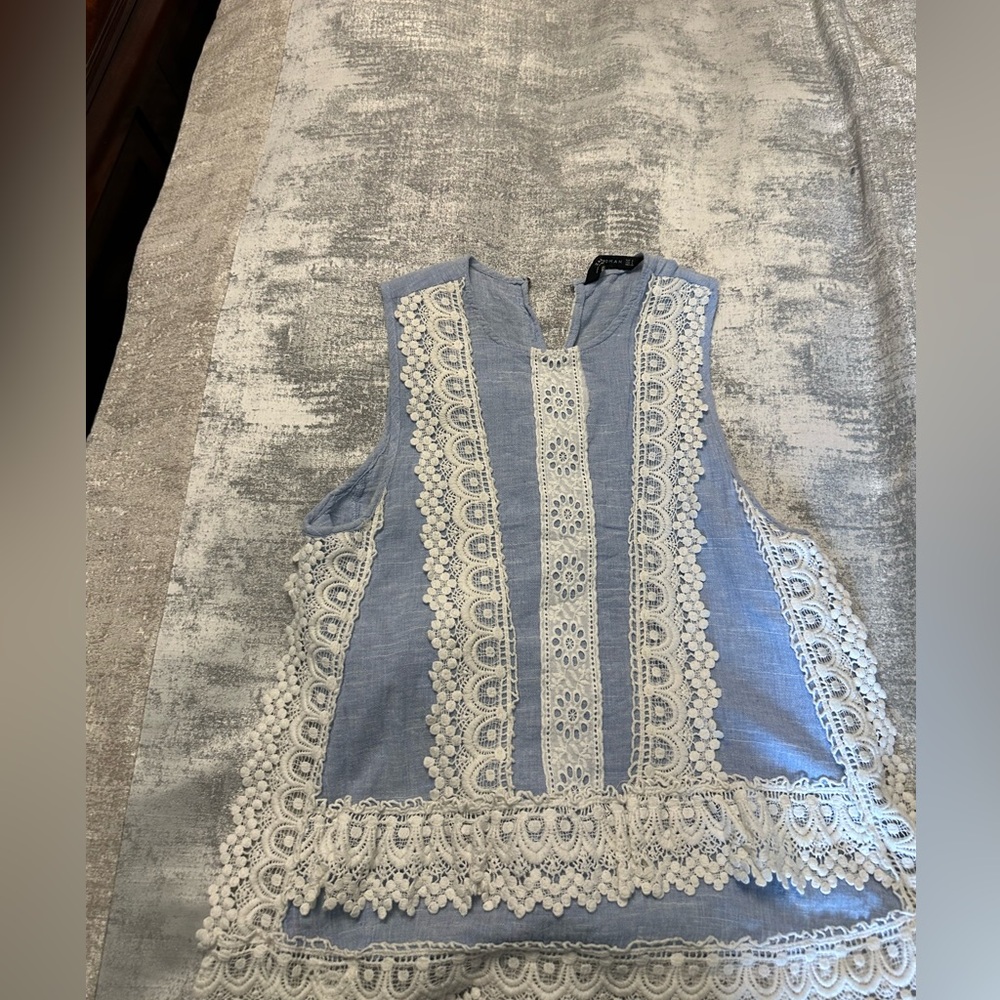 Blue Sleeveless Top with Lace Details